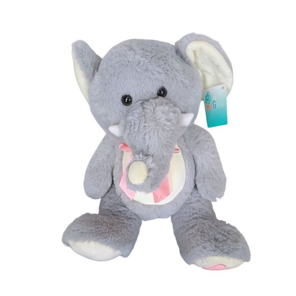 Hug‎ Me Jungle Stuffed Gray Pink Bow Elephant 11" - Picture 1 of 7